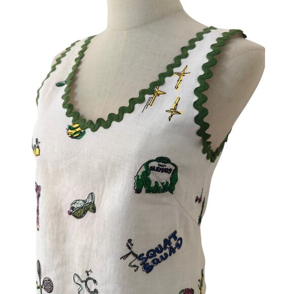 Alemais Play Linen Embroidered Sleeveless Scoop-Neck Mini Dress US 6 - Picture 6 of 9